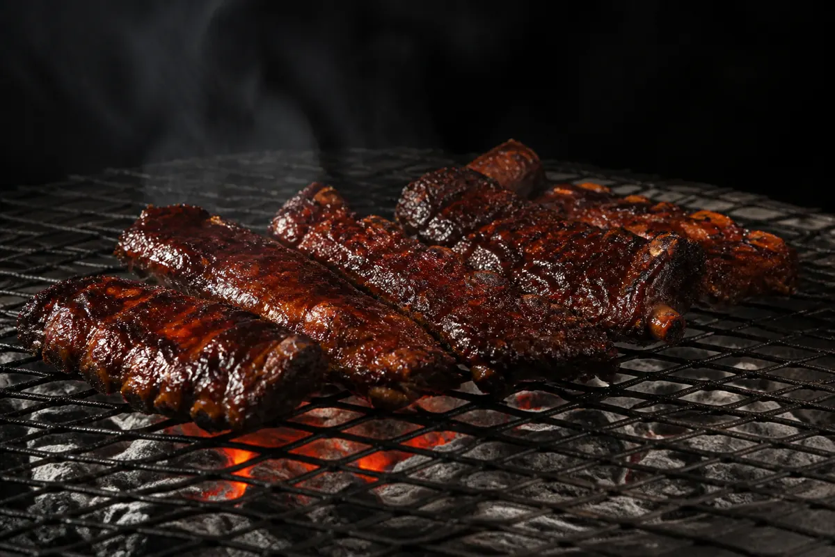 Sticky pork spare ribs over the coals